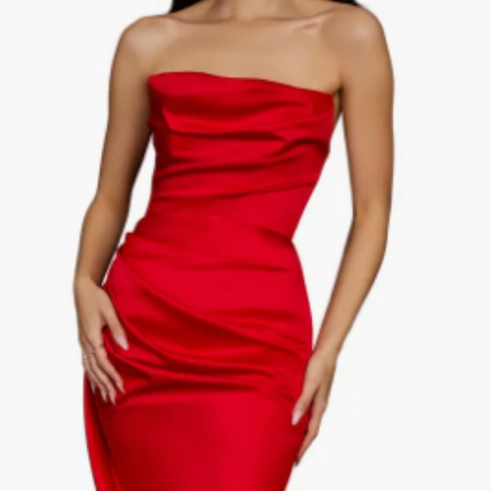 House of CB Strapless Red Satin Dress